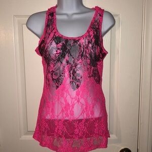 👚 Hot pink lace tank top M